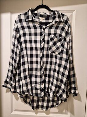 Black & White Buffalo Plaid Button-Down Shirt Size 1X